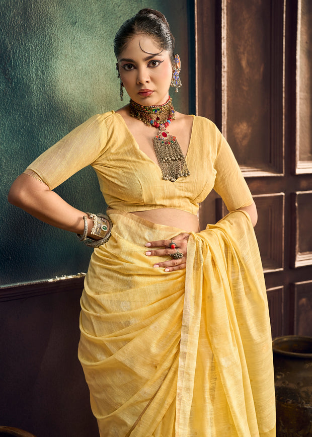 Yellow Woven Munga Cotton Silk Saree