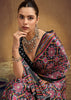Black Printed Satin Silk Saree