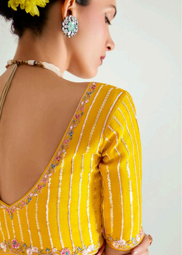 Pink Ombre Designer Tissue Saree With Embroidered Blouse
