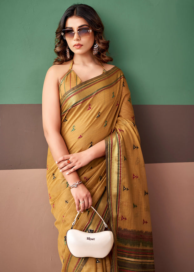 Mustard Gold Woven Cotton Silk Saree