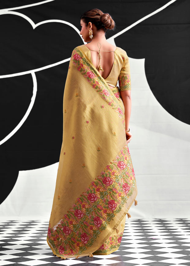 Safari Beige Woven Tissue Silk Saree