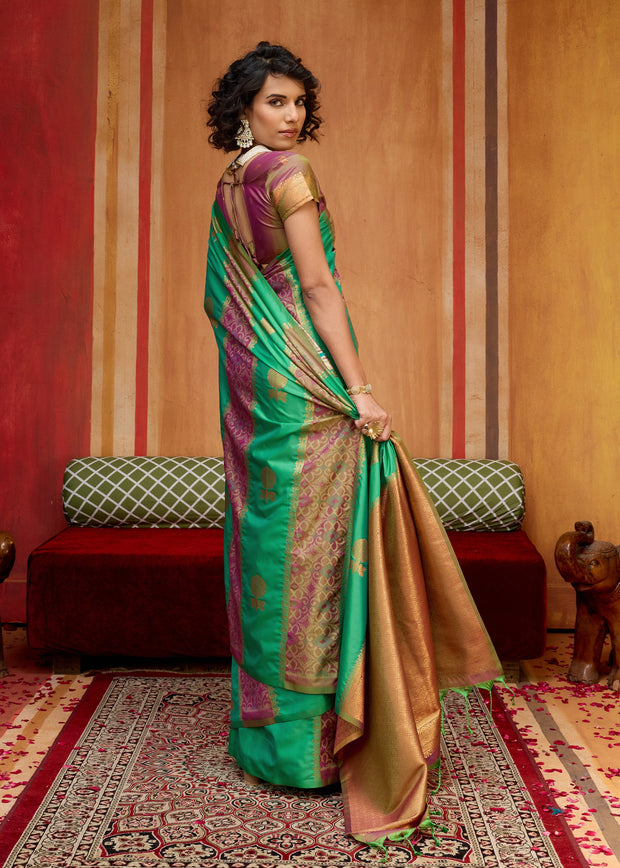 Green Purple Woven Banarasi Silk Saree