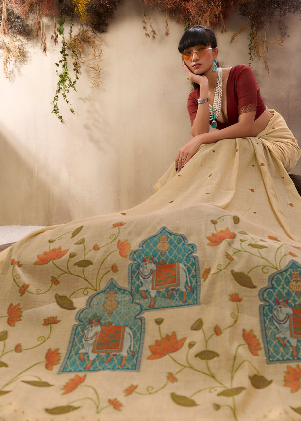 Sand Beige Woven Cotton Silk Saree
