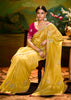 Vibrant Yellow Heavy Embroidered Designer Silk Saree With contrast Blouse