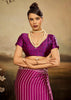 Dahlia Purple Printed Satin Silk Saree