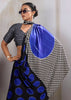 Blue Printed Satin Silk Saree