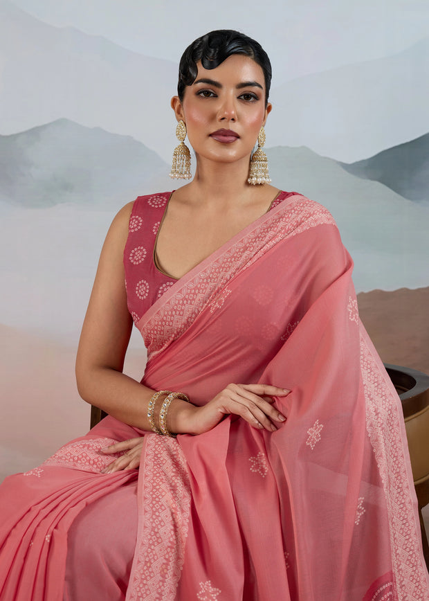 Flamingo Pink Woven Cotton Saree