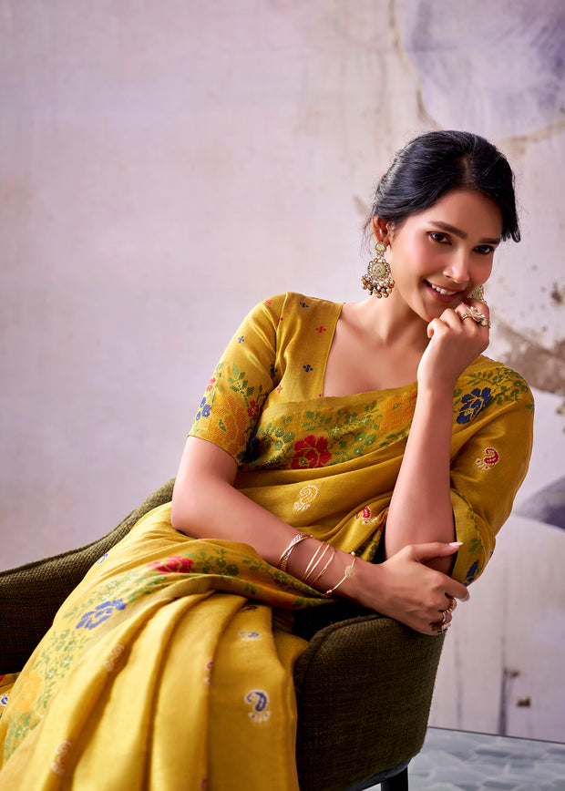 Spectra Yellow Woven Tissue Silk Saree