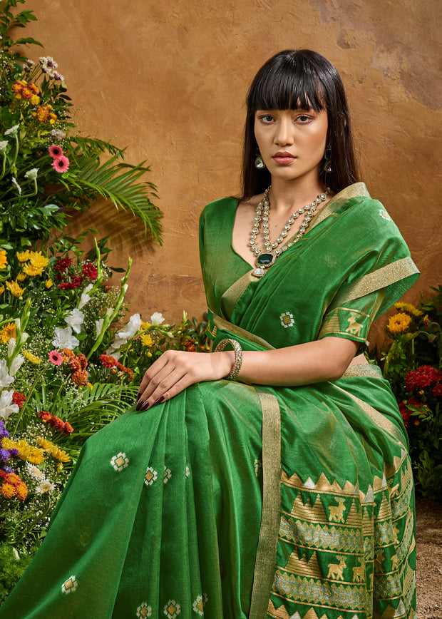 Sage Green Woven Banarasi Silk Saree