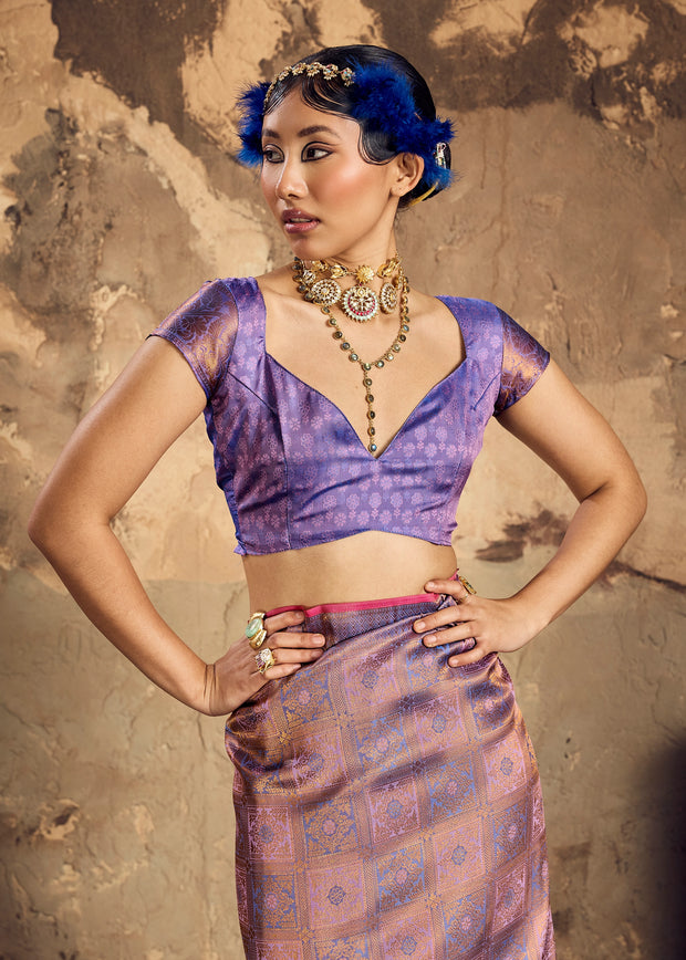 Lavender Woven Kanjivaram Silk Saree