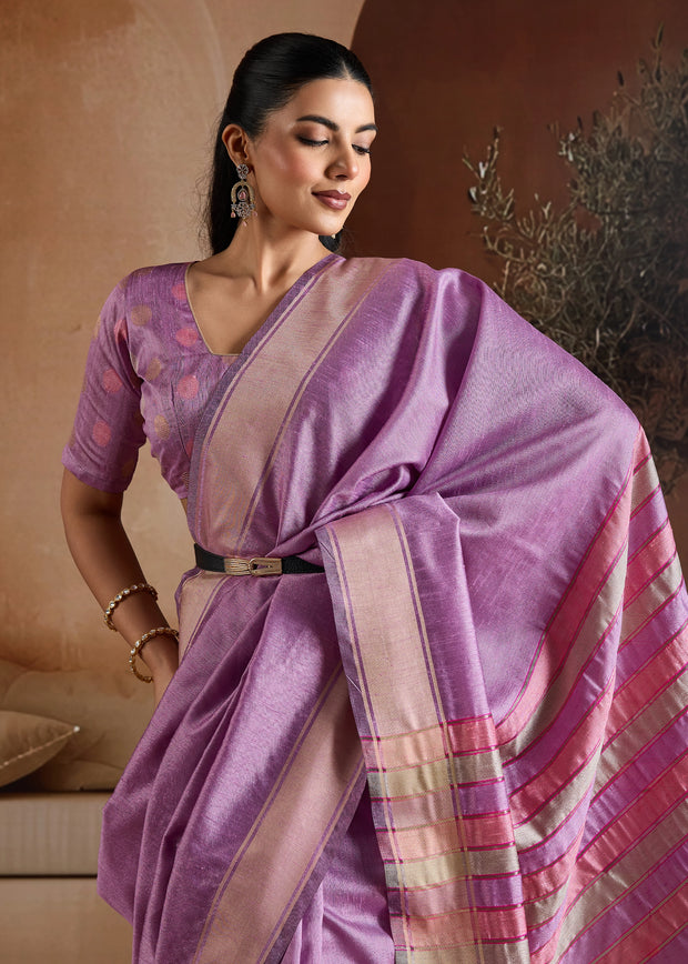 Tulip Purple Woven Banarasi Silk Saree