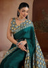 Bottle Green Printed Satin Silk Saree