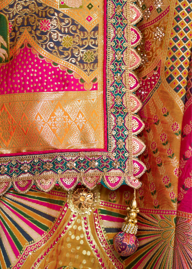 Multicolour Banarasi Silk Embroidered Lehenga