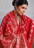 Vermilion Red Woven Banarasi Silk Saree