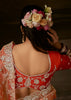 Peachy Orange Embroidered Designer Organza Saree