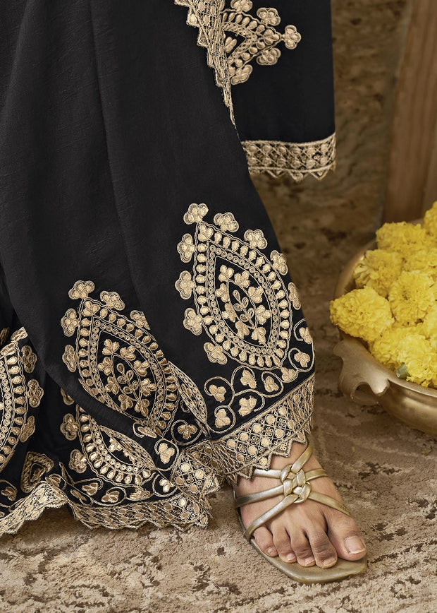 “Exclusive Offer” : Stunning Black Woven Embroidered Silk Saree