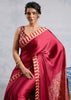 Persian Red Satin Silk Saree with Ajrakh Printed Pallu and Blouse