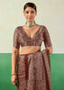 Coffee Brown Printed Satin Silk Saree