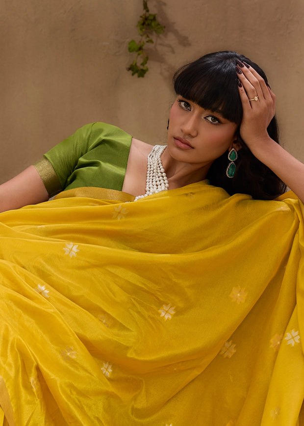 Vibrant Yellow Woven Cotton Silk Saree