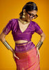 Peach Pink Woven Banarasi Silk Saree
