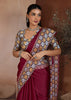 Maroon Red Printed Satin Silk Saree