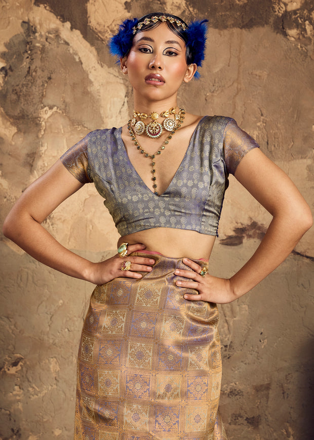 Metallic Mauve Woven Kanjivaram Silk Saree
