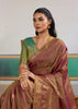 Almond Brown Woven Silk Saree With Contrast Blouse