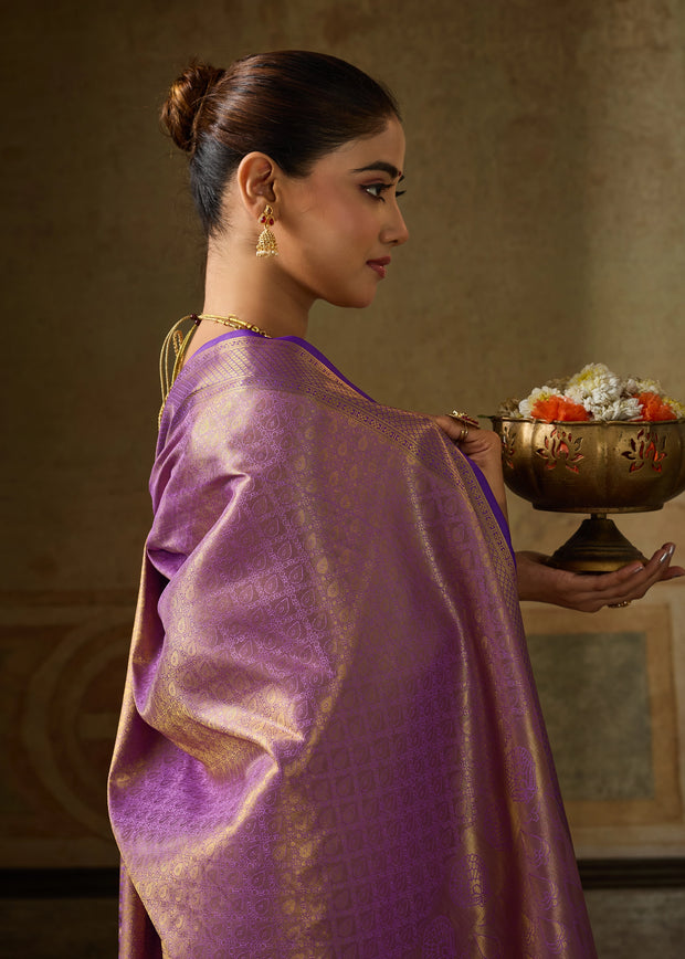 Sparkling Purple Woven Kanjivaram Silk Saree