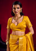 Daffodil Yellow Banarasi Satin Linen Silk Saree
