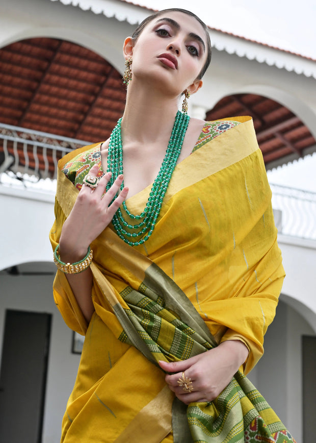 Yellow Woven Silk Saree With Patola Pallu