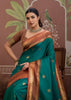Teal Green Woven Banarasi Tussar Silk Saree