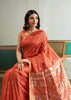 Spicy Orange Woven Tussar Silk Saree