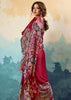 Maroon Printed Satin Silk Saree