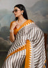 Golden Yellow And White Printed Satin Silk Saree