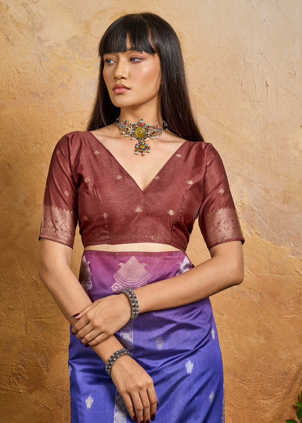 Lavender Purple Woven Banarasi Silk Saree