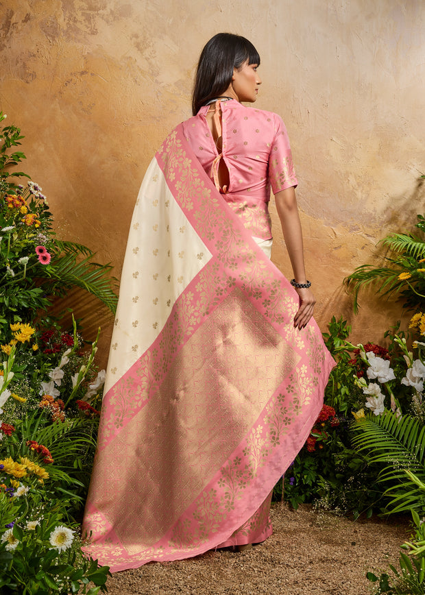 Off White Woven Soft Silk Saree