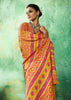 Yellow Printed Satin Silk Saree