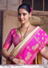 White And Pink Woven Banarasi Silk Saree
