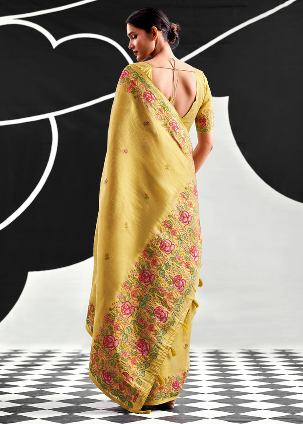Lime Yellow Woven Tissue Silk Saree
