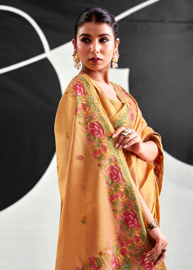 Saffron Orange Woven Tissue Silk Saree