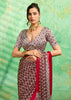 Chocolate Brown Printed Satin Silk Saree