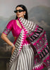 Hot Pink And White Printed Satin Silk Saree