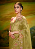 Henna Green Heavy Embroidered Designer Silk Saree With contrast Blouse