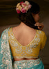 Aqua Blue Embroidered Designer Organza Saree