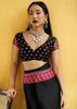 Black Satin Silk Saree with Ajrakh Printed Pallu and Blouse