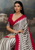Red And White Printed Satin Silk Saree