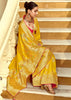 Festive Yellow Woven Banarasi Designer Silk Saree With Contrast Blouse