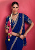 Royal Blue Embroidered Soft Silk Saree With Contrast Blouse