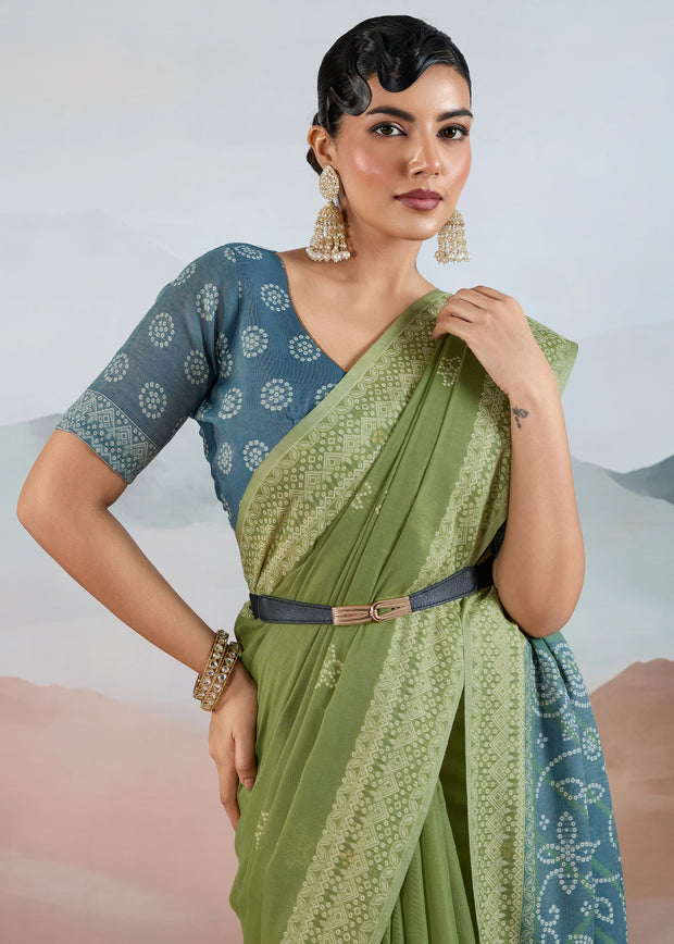 Dusky Green Woven Cotton Saree