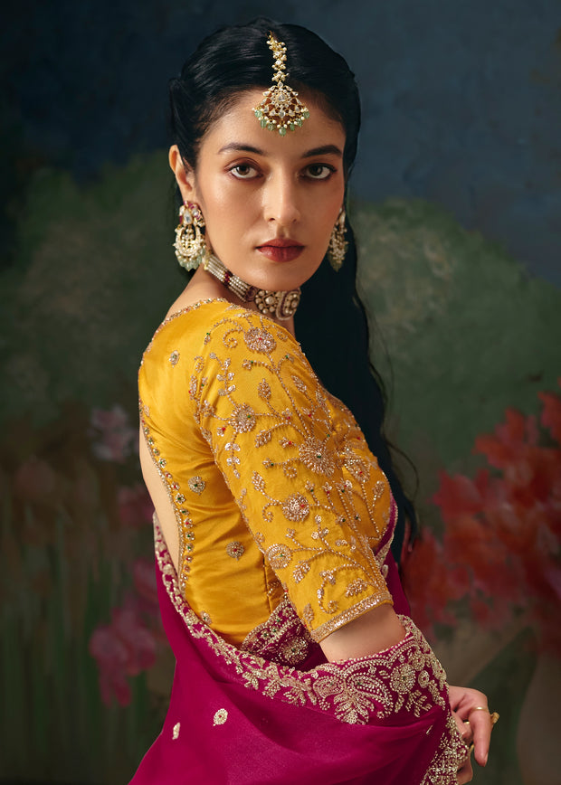 Beet Red Embroidered Designer Saree